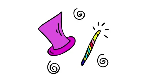 Magical show elements display with cylinder magic wand and old long hat Stock Footage 132071294