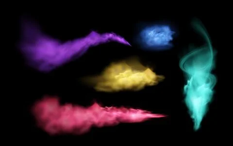 Magical smoke vector illustrations: smoke in purple, red, green, and blue, with Stock Illustration