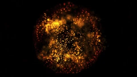 Magical sphere made of shiny yellow particles of magical glow on a dark backg Stock Footage 324150902