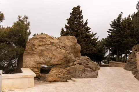 A magical stone with a legend in a mountain park. Baku. Azerbaijan. Stock Photos