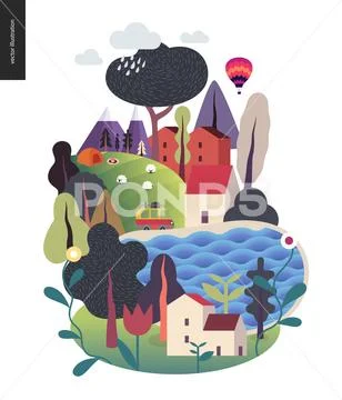 Magical summer landcape Stock Illustration