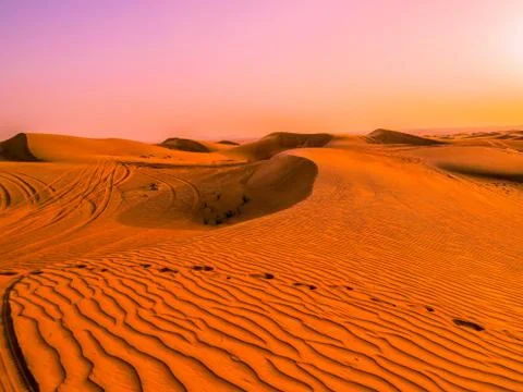 Magical sunset in the desert Stock Photos