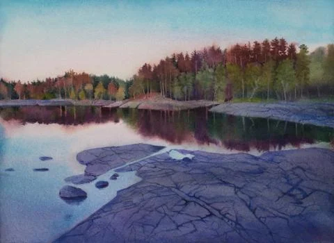 Magical sunset on the island of Valaam Stock Illustration