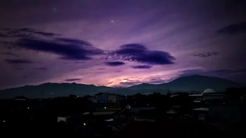 Magical Sunset to Night Sky Over Mountain Town Stock Footage 306806863