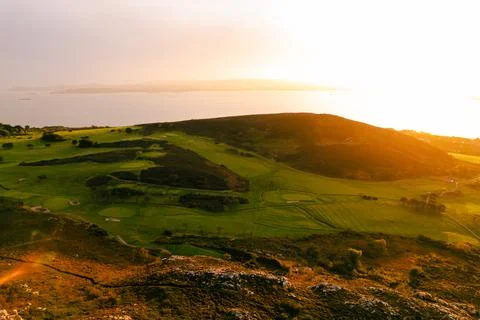 Magical sunset over hill Stock Photos