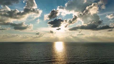Magical sunset over the sea smooth drone flight amazing background Vidéo 231280366