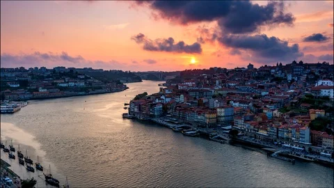 Magical sunset in Porto Stock Footage 113402130