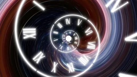 Magical Time Spiral Spinning Clock Dial Animation. 4K Stock Footage 245489182