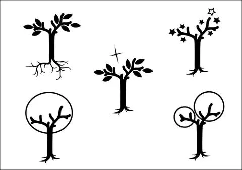 Magical trees -black on white Stock Illustration