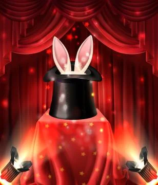Magical tricks with rabbit 3d realistic vector Stock-Illustration