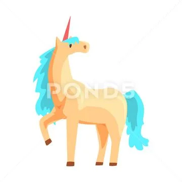 Magical unicorn horse with turquoise mane, mythical and fantastic animal vector Stock Illustration