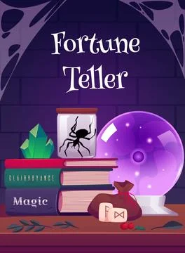 Magical vector elements on the divination poster: crystal ball, runes, crysta Illustrazione stock