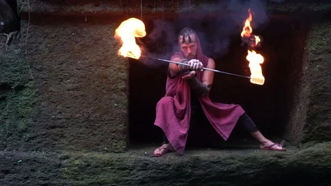Magical video shooting with fire. Stock Footage 113320850