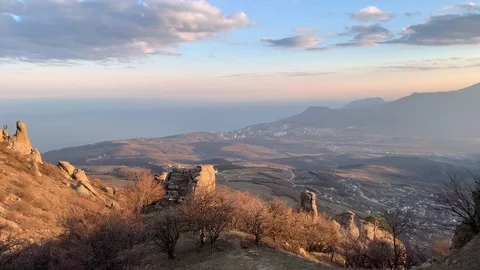 Magical view of the Demerdzhi mountain range Stock Footage 108975659