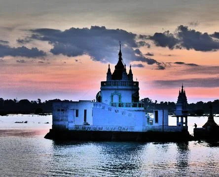 Magical view, temple, Taung Tha Man Lake, Amarapura, Myanmar at sunset Stock Photos