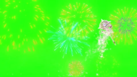 Magical wand casting sparkling light effects with festive fireworks on green Vídeo Stock 341908014