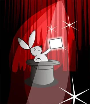 Magical white rabbit showing an empty banner Illustration of a white rabbi... Stock Photos
