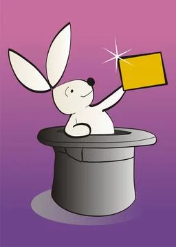Magical white rabbit showing an empty banner Illustration of a white rabbi... Stock Photos