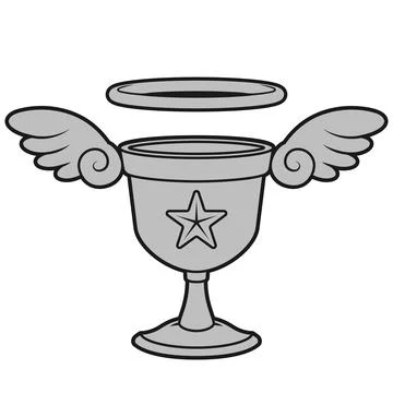 Magical winged chalice grayscale Stock Illustration