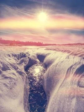 Magical winter snow covered ground. The winter ground Stock Photos