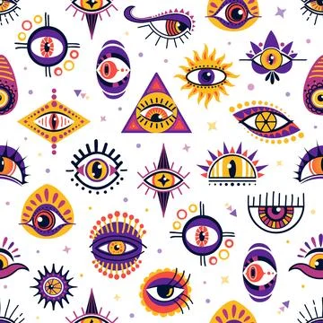 Magical witchcraft eye seamless pattern background Ilustración de archivo