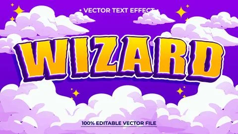 Magical wizard text effect with purple clouds and stars Stock Illustration