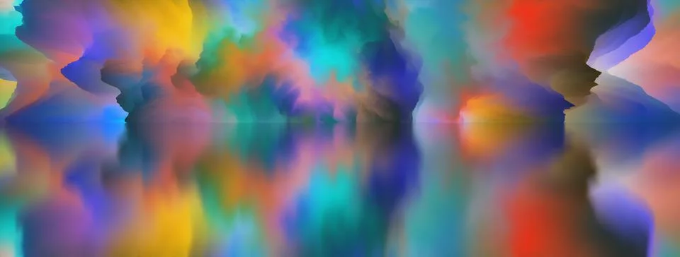 Magical world. Abstract Landscape, surreal lake and reflections. art, creativ Stock Illustration