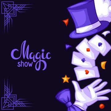 Magician background with magic items. Illusionist show or performance banner Stock Illustration