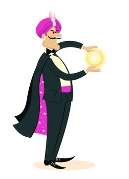 Magician doing a trick with Magic sphere in hands Stock Illustration