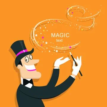 Magician doing a trick with Magic wand.Vector background illustration. Stock Illustration