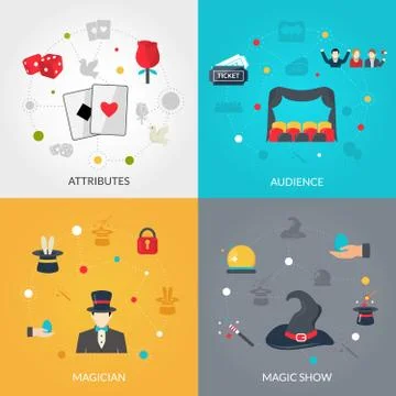 Magician flat set Stock Illustration
