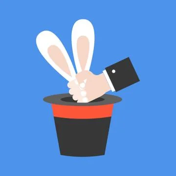 Magician hand pull rabbit out of hat, flat design Stock Illustration