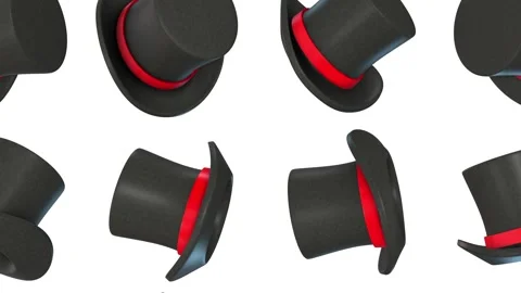 Magician Hat Falling on a White Background. Magic Hand 3D Animation. Top Hat. 4K Stock Footage 285120508