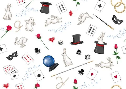 Magician items seamless pattern, background. Stock Illustration