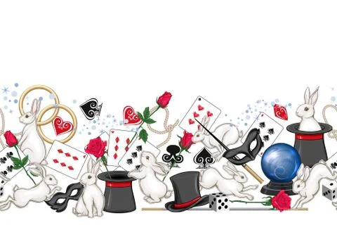 Magician items seamless pattern, background. Illustrazione stock