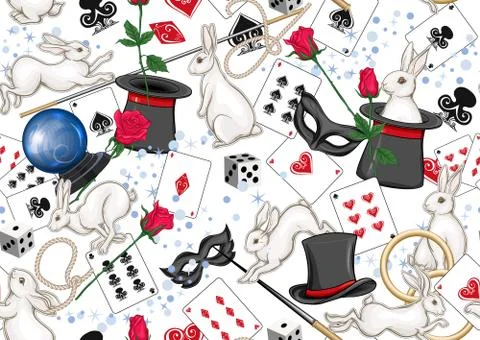 Magician items seamless pattern, background. Stock Illustration