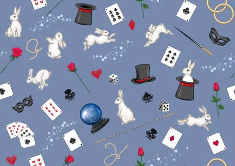 Magician items seamless pattern, background. Stock Illustration