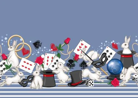 Magician items seamless pattern, background. Stock Illustration