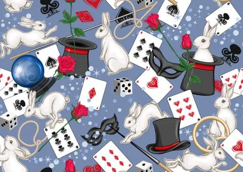 Magician items seamless pattern, background. Stock Illustration