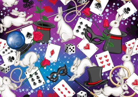 Magician items seamless pattern, background. Stock Illustration