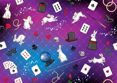 Magician items seamless pattern, background. Stock Illustration