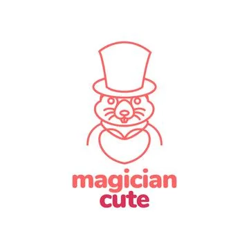 Magician rabbit cute creative line logo design vector Stock Illustration