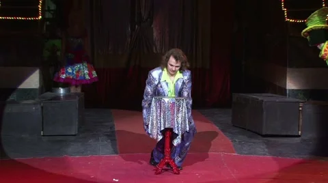 The magician shows a flying table, presentation of artists, theater Video stock 68796043