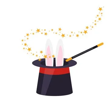 Magician's hat, magic cap with a wand, magician's hat icon isolated on white Ilustração Stock