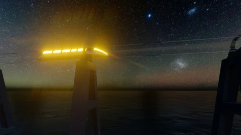 Maglev hyperloop night. Futuristic tunnel. Futuristic night city. Train icon Stock Footage 121806577