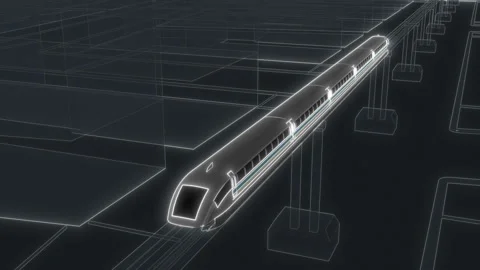Maglev magnetic levitation train in sci fi futuristic style 3d Stock Footage 144976035
