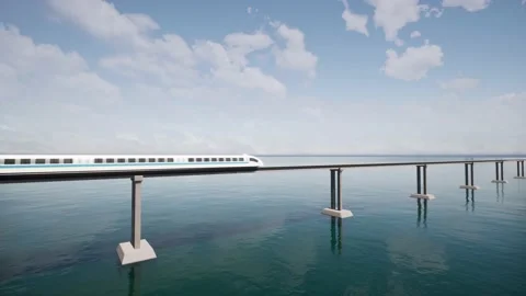 Maglev moves against the background of the ocean Video stock 144974643