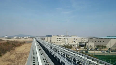 Maglev train on the railroad track Stock Footage 145970356