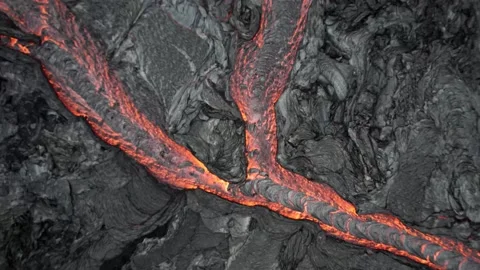 Magma flowing top down view of Iceland Volcano Stock Footage 171396548