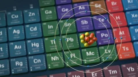 Magnesium atom in front of Periodic Table of the elements - 3d illustration Stock Illustration